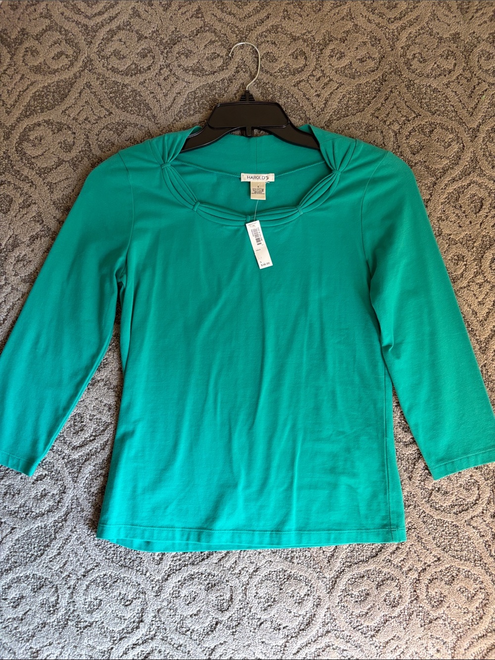 NWT Harold's Teal Twist-Neck Three-Quarter Sleeve Top